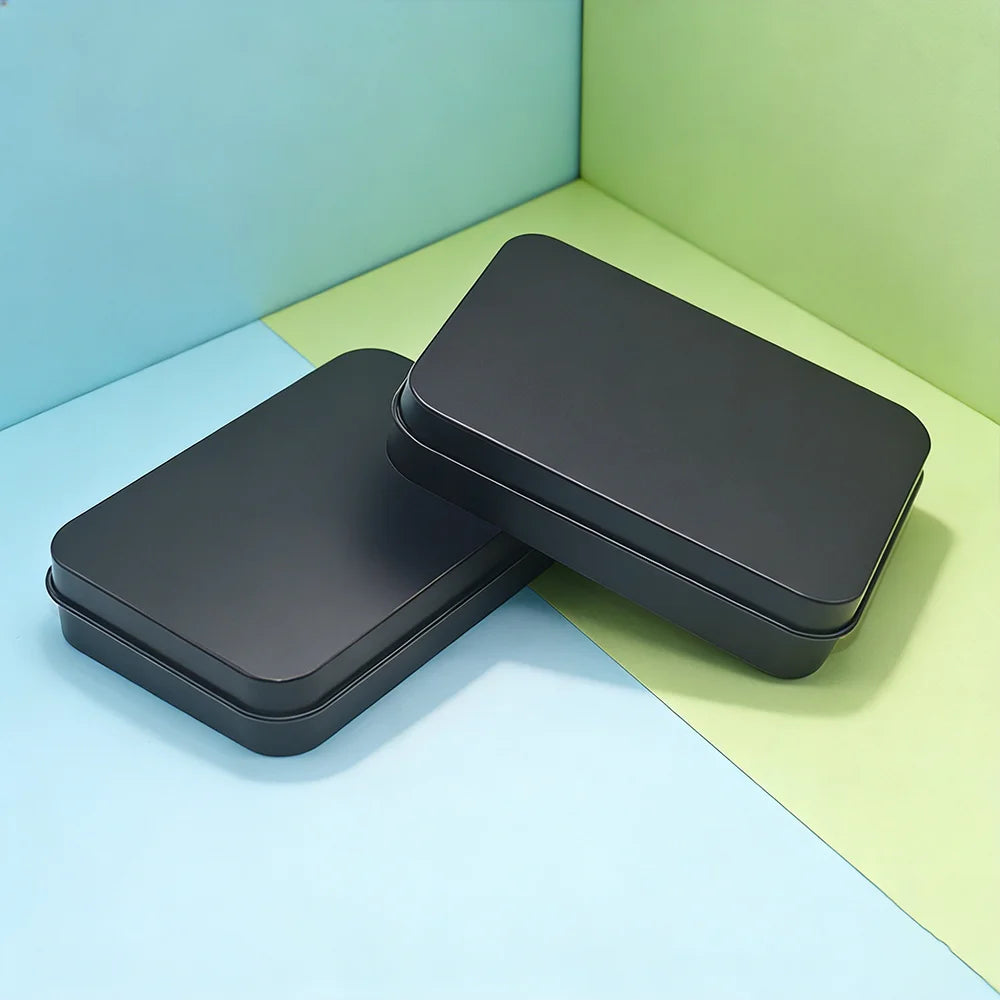 Custom Logo Rectangle Tin Box 100-70-20mm Black Tin Case Durable Metal for Storage and Display