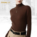 Factory Wholesale Women Autumn Long Sleeve Slim Fit Stretch Simple Basic Pullover Solid Color Casual Pullover Turtleneck Sweater