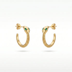 QIAOREN 12336 Gothic Geometric Snake Hoop Earrings 18K Gold Plated Stainless Steel Textured Scale Serpent C Hops Medusa Party