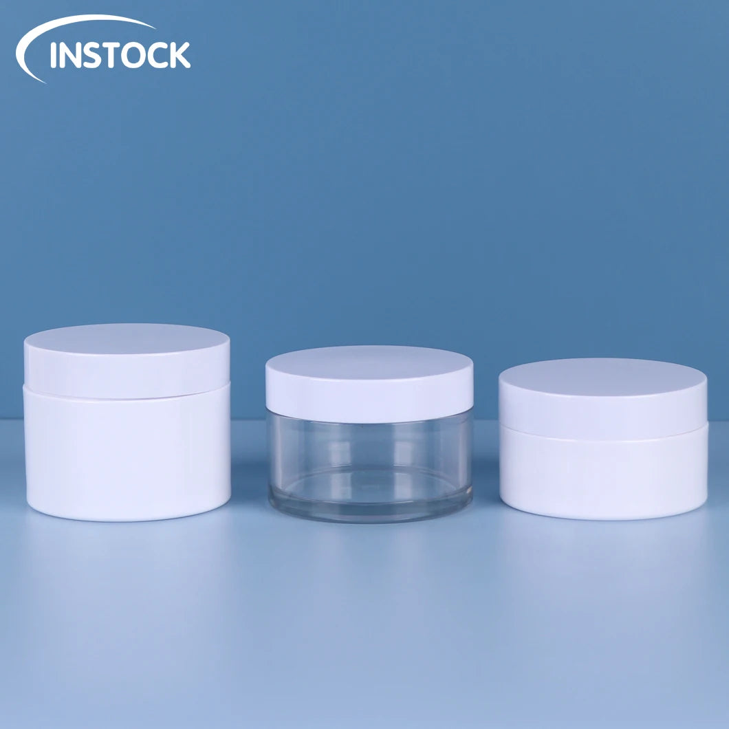 Instock Wholesale Empty Cosmetic Container 80/100/120ml Eye Face Cream Jars with White PET Lids for Cosmetic Packaging