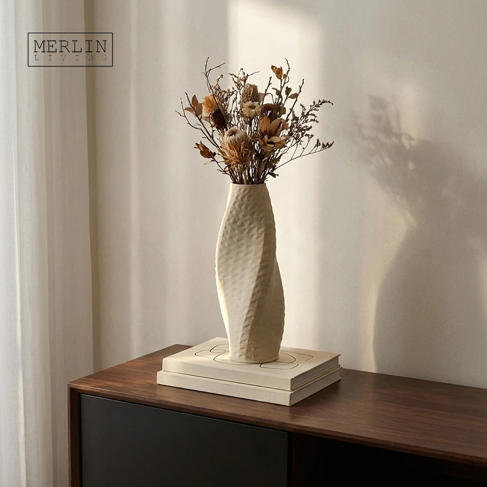 Merlin Living 3D Printing Vase Ceramic Vase Corrugated Surface Nordic Vase for Home Decor Chaozhou Ceramic Factory Oemodm Custom