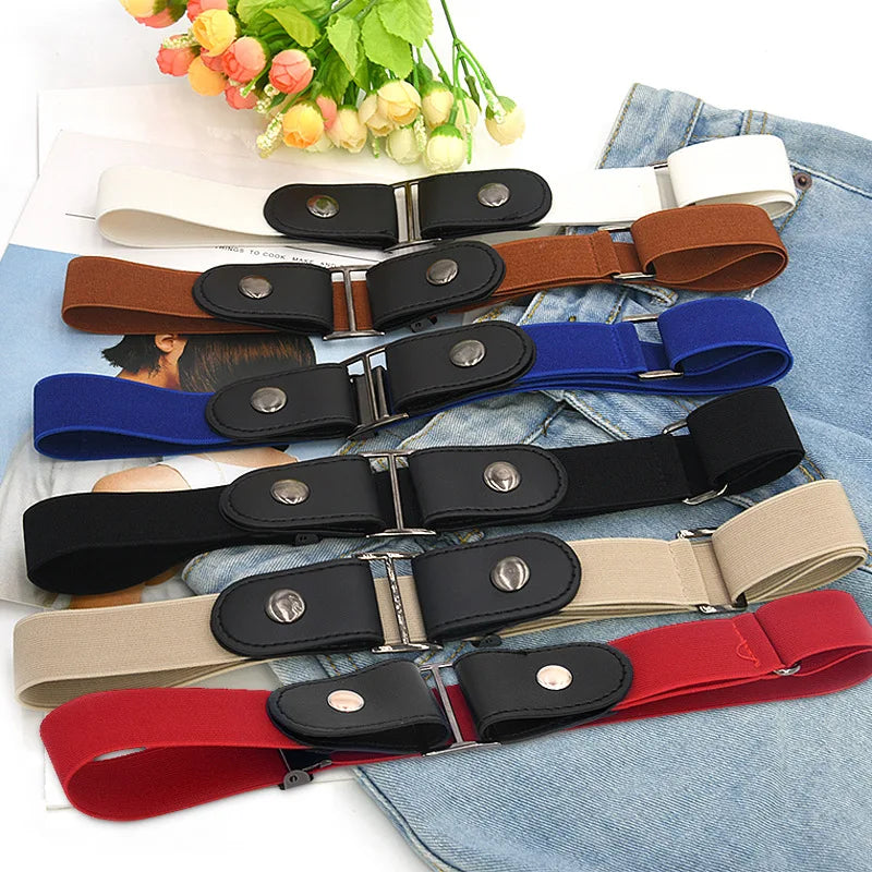 Buckle-Free Waist Jeans Pants No Buckle Ladies Stretch Elastic Waist Invisible Belts for Men Women