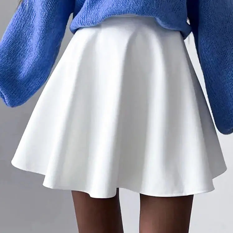 Enyami Women A-Line Skirts Casual Daily Street Comfortable High Waist Slim Short Faux Leather Ruched Detailed Mini Skirt