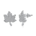 Dylam New Arrival Sterling Silver Hypoallergenic Non Tarnish Rhodium Plated 5A Zirconia French Maple Leaf Shape Stud Earrings
