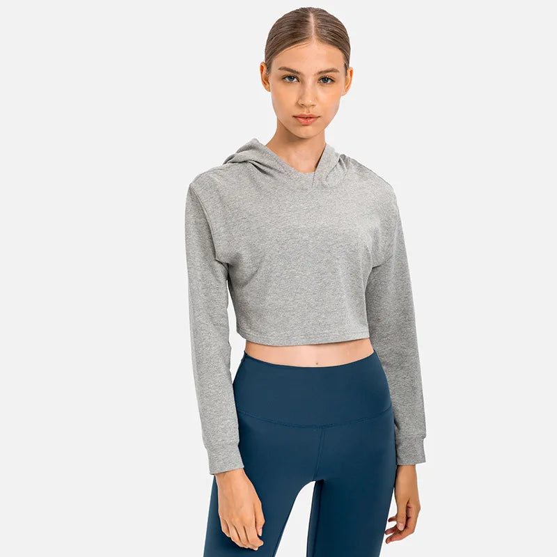 Custom Logo Long Sleeve Crop Top Hoodie Workout Yoga Fitness Clothes Sweatshirts Hoodies for Women