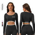 Women's Athletic Wear Round Neck Tight Sweatshirts Slim Fit Crop Tops With Thumb Hole Ladies Gym Yoga Long Sleeve T-shirts