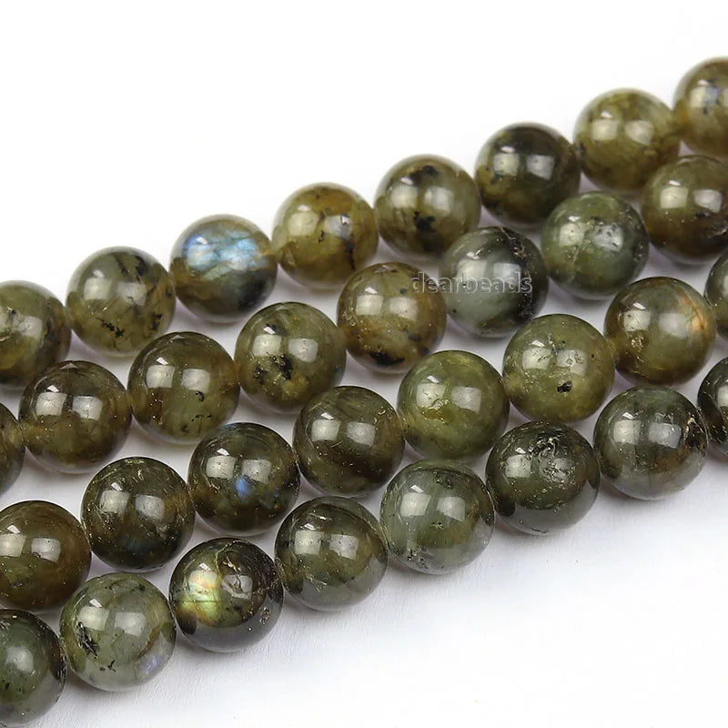 Wholesale High Quality Natural Army Green Labradorite Stone Beads for Bracelets Jewelry Making 6mm 8mm 10mm Length 38cm 15"