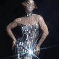 2021 Sparkly Silver Mirrors Mesh Dress Women Birthday Party Celebrate Rhinestones Dress Evening Sexy Dance Costume