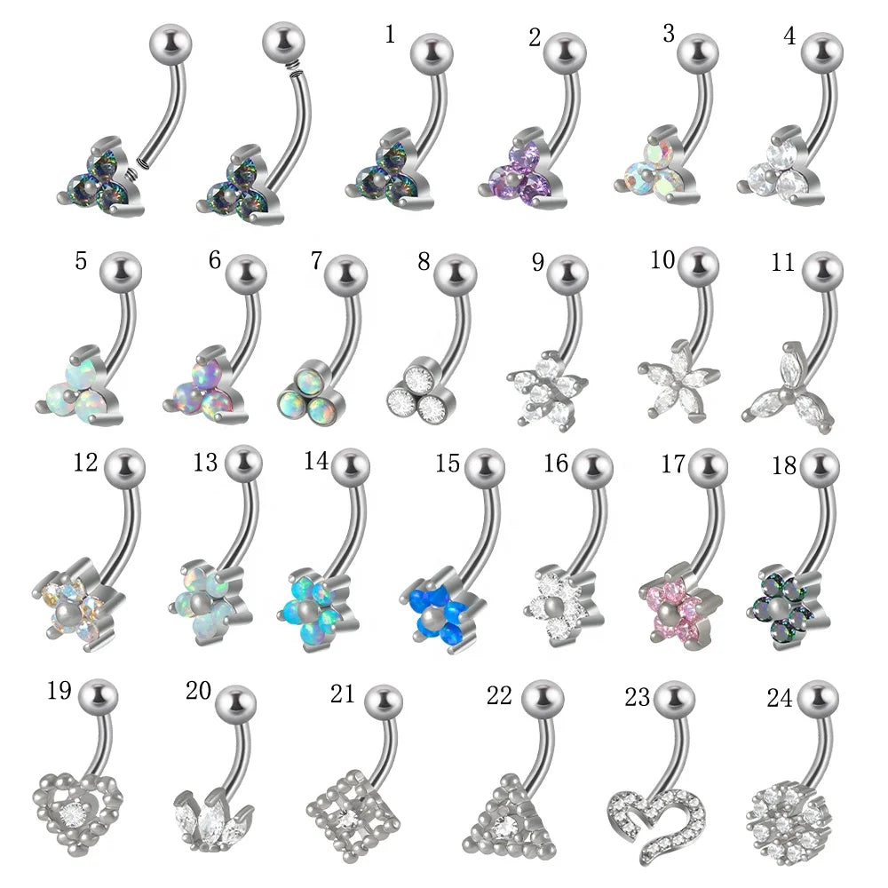Opal Eyebrow Lip Ring Zircon Heart Flower Curved Barbell Snug Daith Helix Rook Bar Jewelry Internal Thread Piercing Earrings