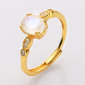 Gold Plated 925 Sterling Silver Women Dainty Oval Rose Quartz Moonstone Crystal Fine Jewelry Rings