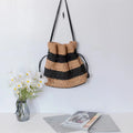 Lady Fashion Big Straw Shoulder Tote Bag with Drawstrings Portable for Spring/Autumn/Summer Beach Use