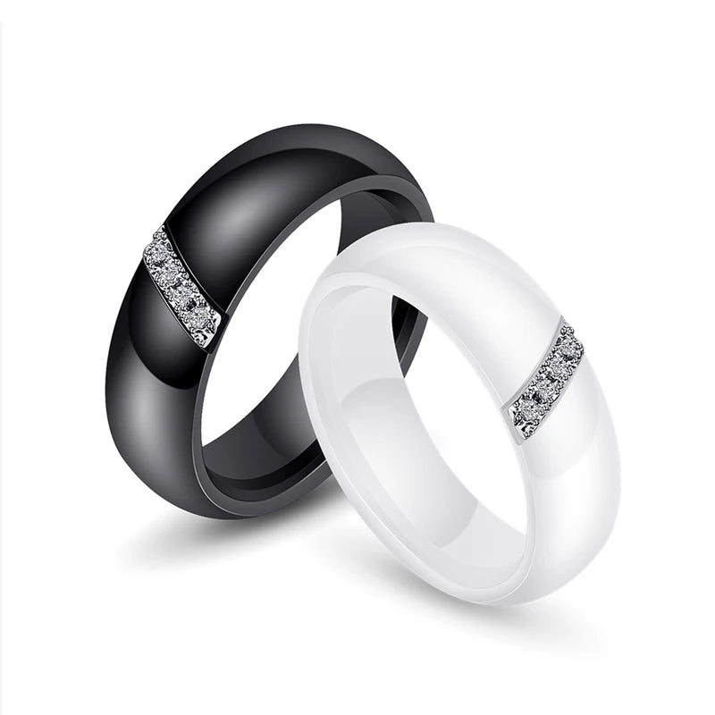 Waterproof Jewellery White Ceramic Diamond Wedding Bands Rings Couple Set
