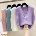 Women's Flat Knitted Breathable Polyester/Cotton V-Neck Cardigan Sleeveless Vest for Spring Autumn Casual Wear