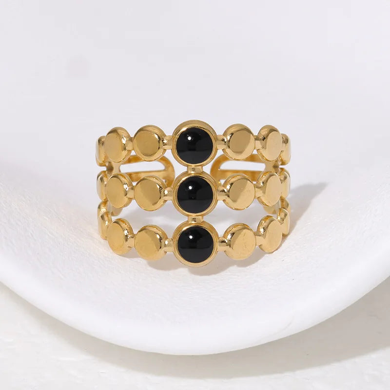 Beimai OEM Ring Vintage Geometric Oil Drop 18K Gold-plated Three-layer Stainless Steel Women Ring