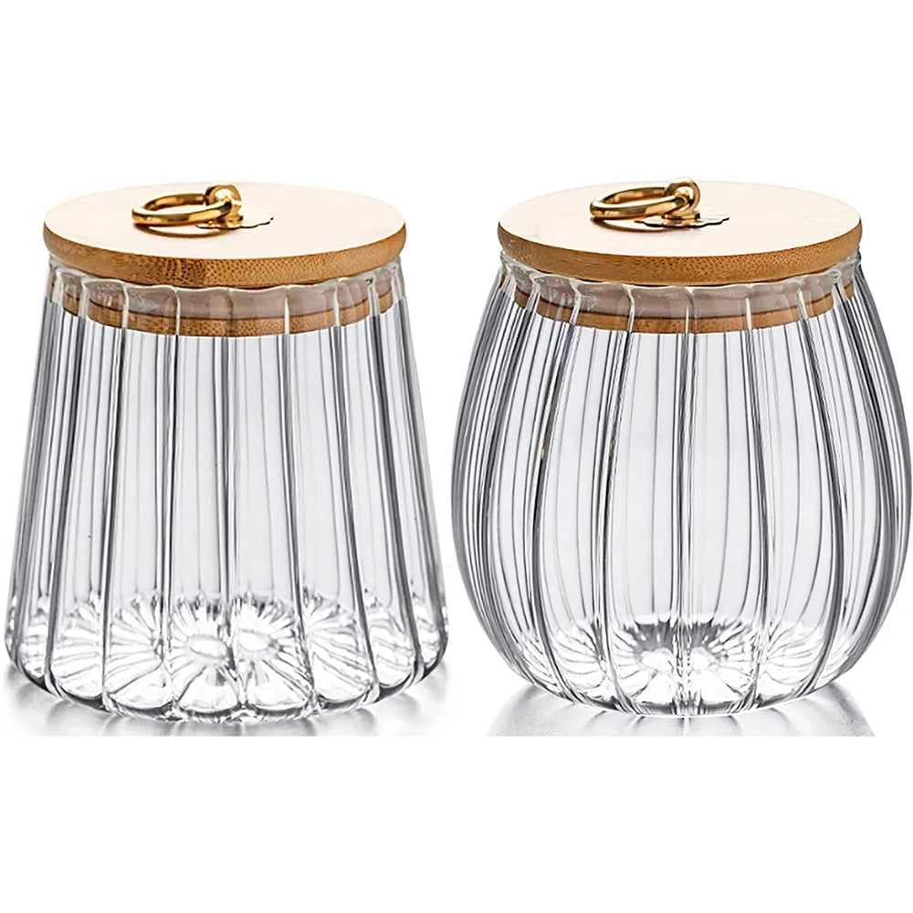 Glass Bamboo Food Candle Storage Container Jar with Bamboo Lids