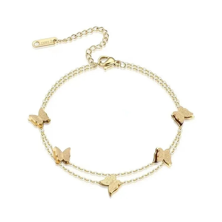 Wholesale No Fade Titanium Steel Dainty Thick Anklet 18k Gold Cuban Butterfly Ankle Chains for Women