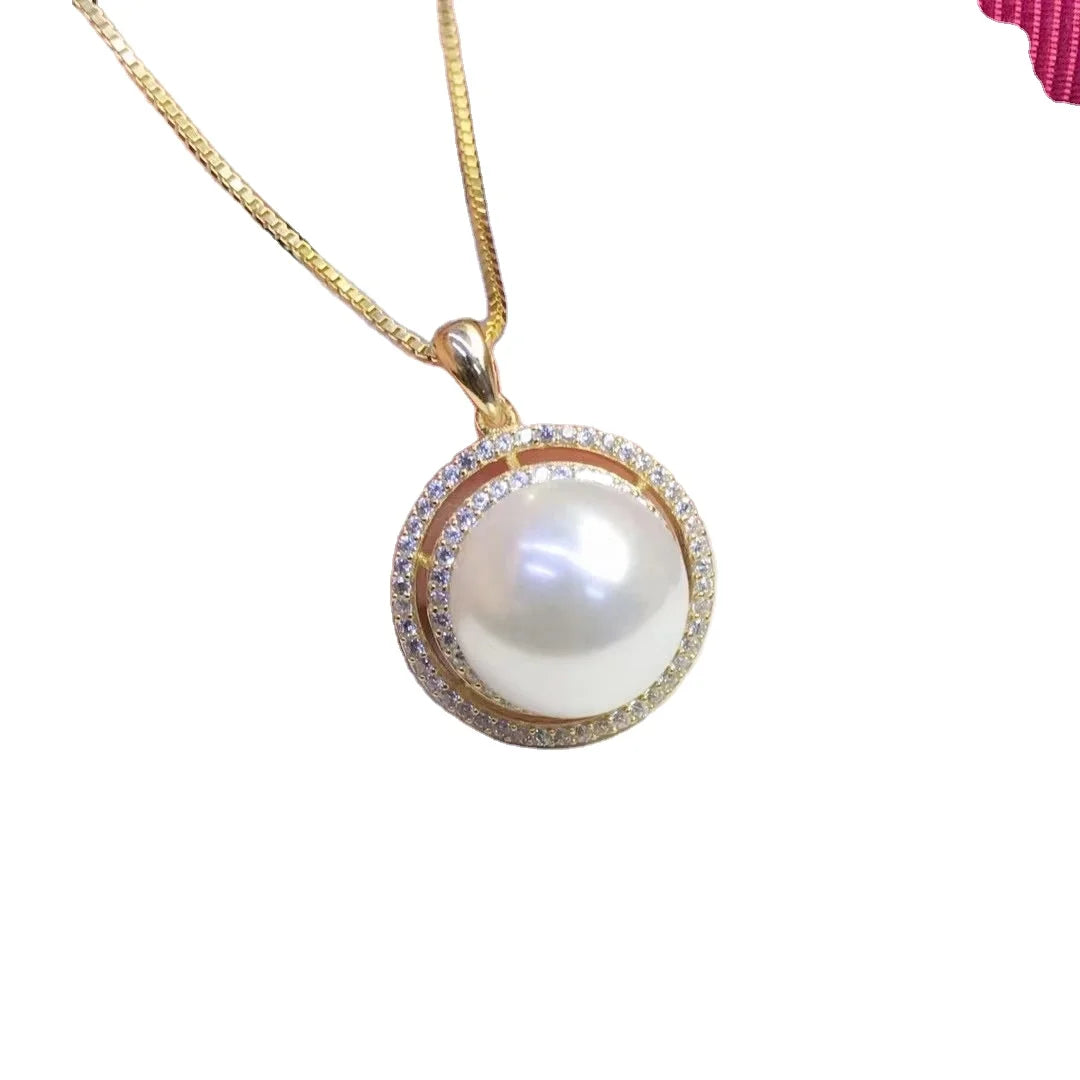 JW073 8-12mm  DIY Natural Real Freshwater Pearl Set Charm  Accessories 925 Sterling Silver  Gold Plated Jewelry Set for Women