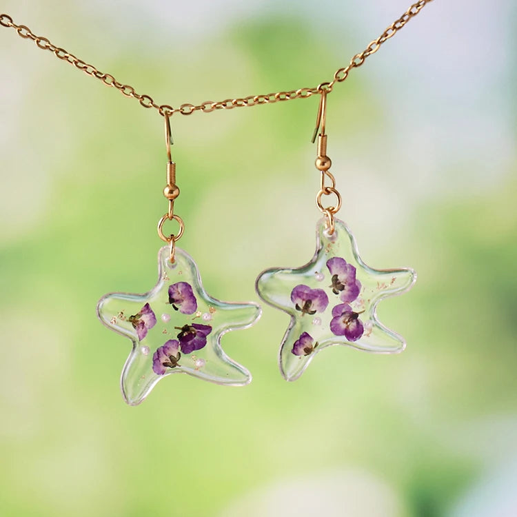Starfish Shape Preserved Flower Earring Handmade Real Resin Dried Flower Drop Dangle Earrings Pressed Flower Earrings for Women