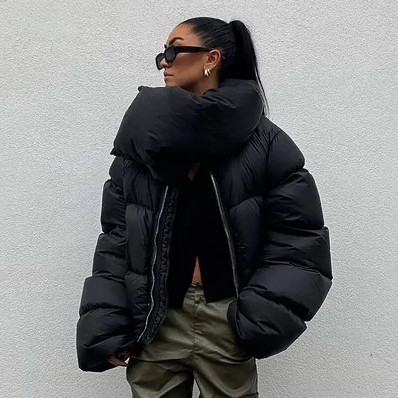 New Winter Women's High Neck Solid Coat Quilted Technique Scarf Sportswear Nylon Lining Padding Jacket
