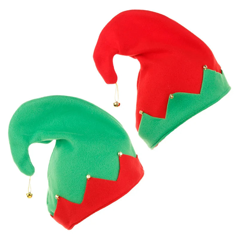Christmas Elf Hat Bell Red Green Hat Xmas Bells Holiday Party Headwear Hat Party Decorations Funny Cosplay Accessories