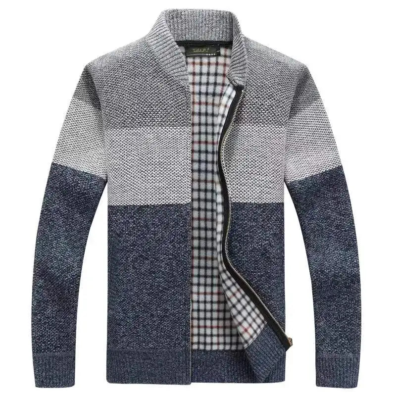 Men's Thick Knitted Zipper Jacket Stand Collar Turtleneck Sweater Coat for Autumn Customizable Knitwear