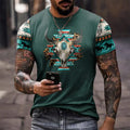 Wholesale Cheap Customized Plus Size Men's Short Sleeve Tshirt Western Aztec Design Oversized Knitted Shirt with Custom Logo