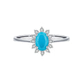 SPJ Classic Crown Ring for Women Pure 925 Sterling Silver Turquoise Cubic Zirconia Elegant Fashion Jewelry for Wedding Christmas