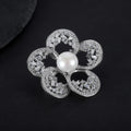 G3806A Abiding Vintage Cz 13MM Freshwater White Black Pearl Brooch Pins 925 Sterling Silver Hollow Flower Pearl Brooches