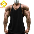 Wholesale Customized Logo Men's Sports Tank Top Solid Color Bodybuilding Fitness Thin Strap Herringbone Back Top