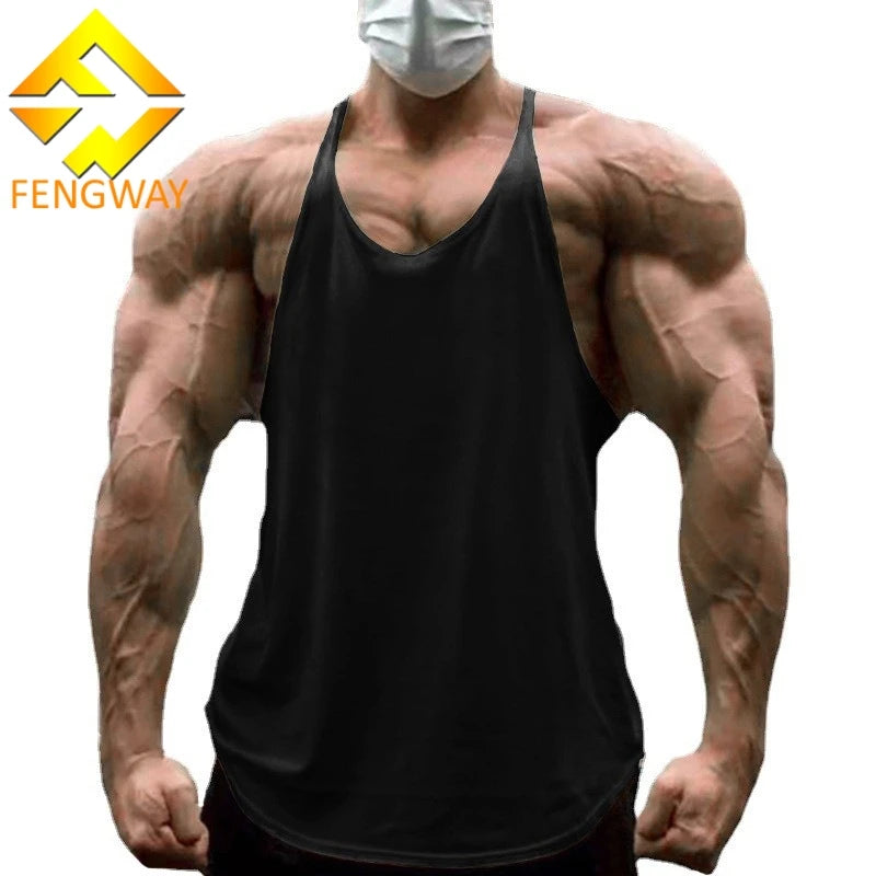 Wholesale Customized Logo Men's Sports Tank Top Solid Color Bodybuilding Fitness Thin Strap Herringbone Back Top