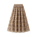 Spring Summer New Fashion Women Casual High Waist Mesh Midi Skirts French Ruffled Mesh Lady Skirt