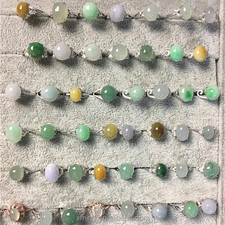 925 Silver Inlaid Grade a Jadeite Wholesale Ice-Type Sun Green Pendant Ring Earrings Pendant Jewelry Factory Wholesale