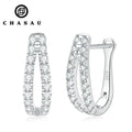 GRA Certificated 1.5mm 0.015ct 40pcs Moissanite 925 Sterling Silver Hoop Double Row U Shape Hoop Earrings for Women