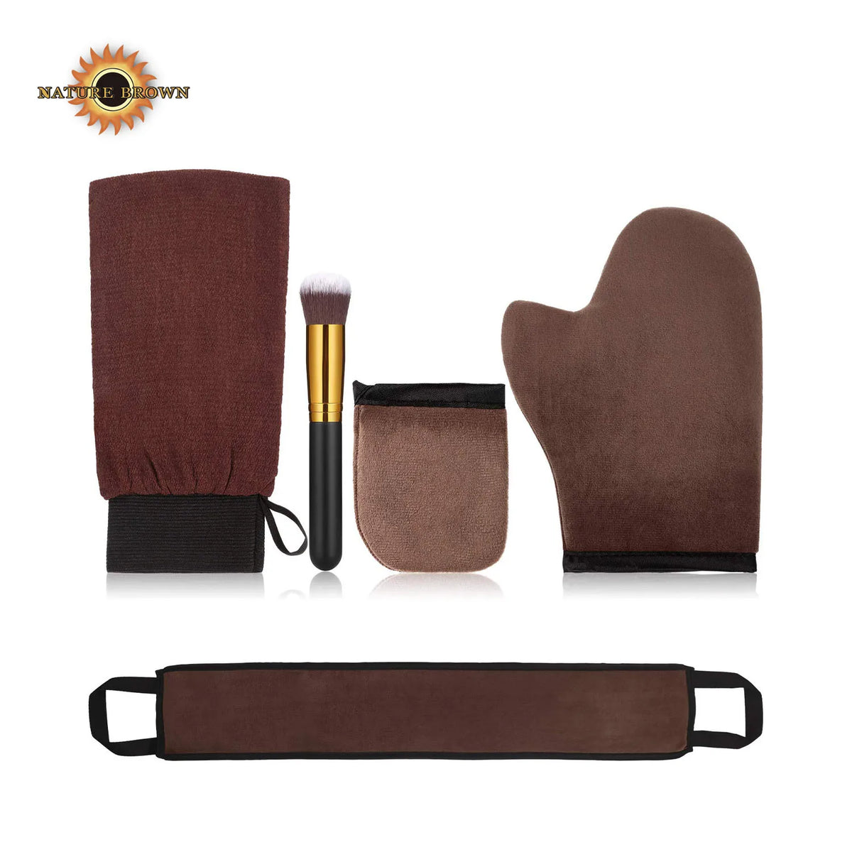 5 Pieces Self Tan Mitt Tan Accessories Kit Mini Mitt Back Applicator Tanner Brush Large Flat Top Makeup Brush Self Tanning Mitt