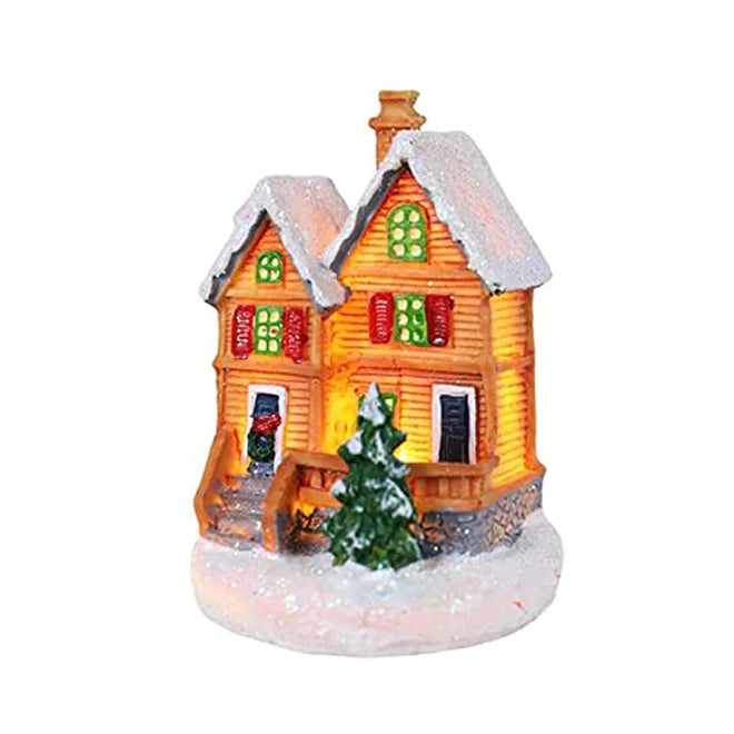 HOT Light up Christmas Village House Glowing Snowy Collectible Buildings Miniature Xmas Tabletop Ornament