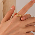 Nabest Tarnish Free Geometric V Shape Opener Layers Ring Jewelry Women Stainless Steel Gold Plated Adjustable Rings