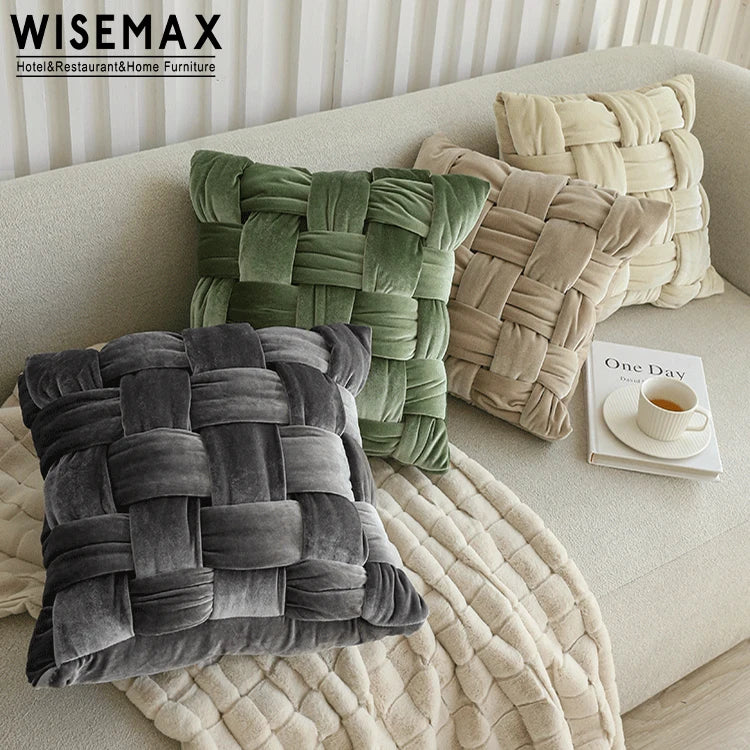 WISEMAX FURNITURE Nordic Comfortable Sleeping Bedroom Furniture Cube Bed Pillows square Velvet Fabric Pillows Cushions for Home