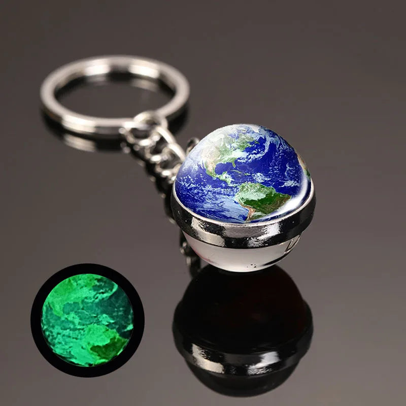 Solar System Planet Keyring Galaxy Nebula Luminous Keychain Moon Earth Sun Double Side Glass Ball Key Chain