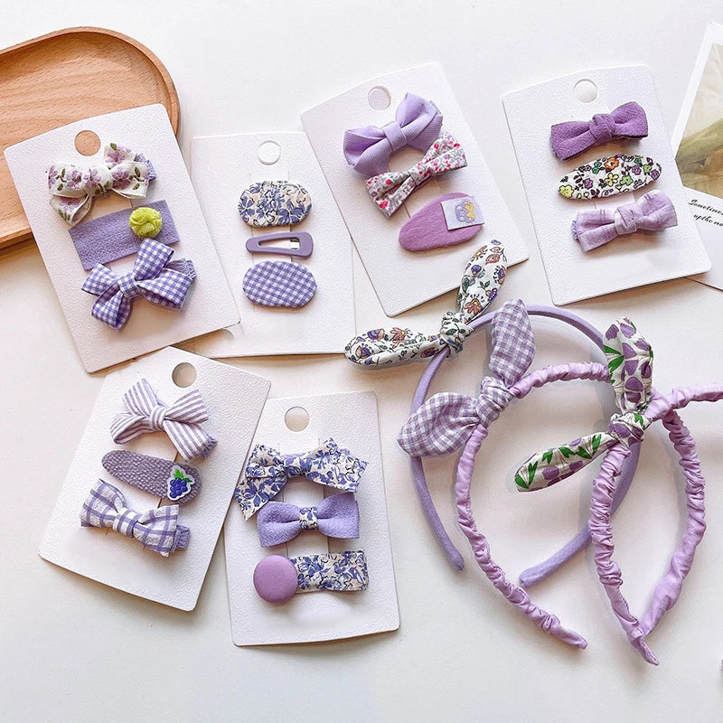Wholesale 3Pcs/Set Purple Floral Cute Hairgrips Hairpins Bow Clips Hair Accessories for Girls Kids Baby Hair Clips Set