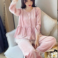 2025 Pleuche Pajamas Suit New Spring and Autumn Long-sleeved Pants Korean Version Lace Edge Can Be Worn Outside the Home P