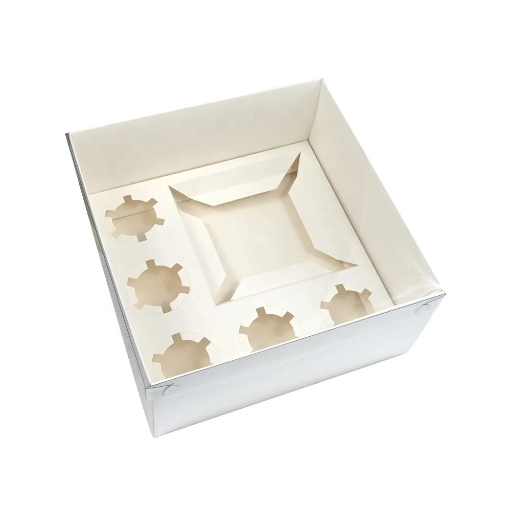 XJH 5 Cavities Fancy Tall Sturdy Transparent Full Plastic Square 5 Cupcakes 5'' Cake Bento Box for Party