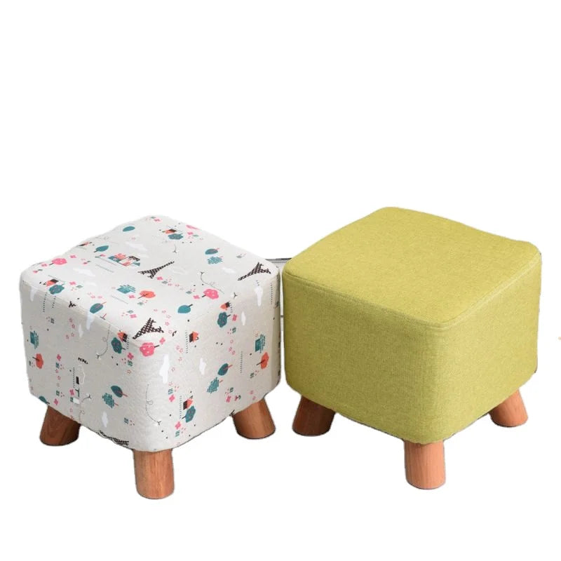 Customized Nordic Style Small Stool Creative Cloth Art Shoe Stool Solid Wood Square Stool  Creative Cloth Living Room Furniture