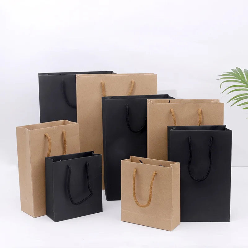 Custom Printed Logo Design Luxury Underwear Packaging Kraft Paper Bags with Handles for Gift Shopping