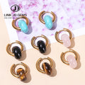 JD Natural Abacus Bead Golden Plated Earrings Handmade Donut Stainless Steel Thick Hoop Earring