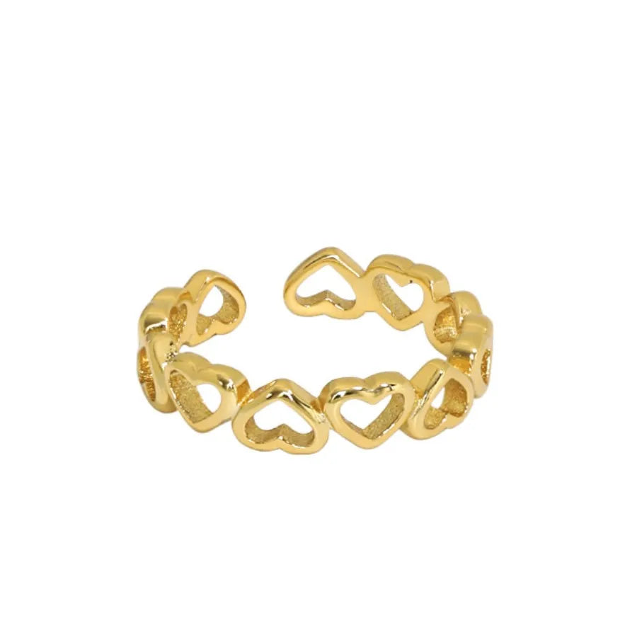 New Arrival Heart Ring Gold Plated 925 Sterling Silver Ring Adjustable 18K Gold Heart Rings