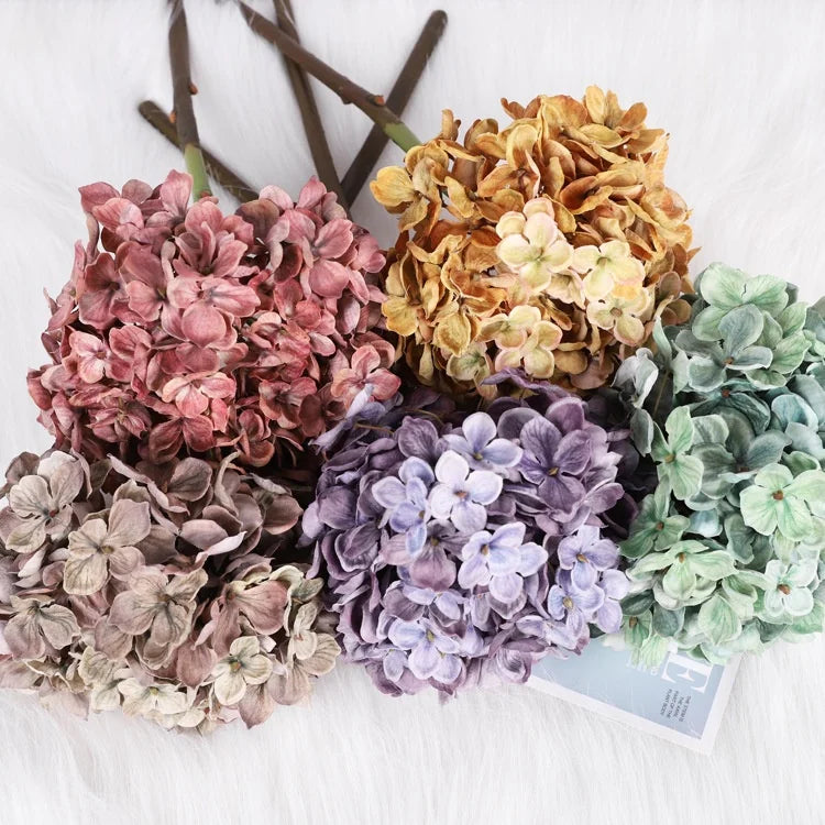 M252 Artificial Silk Dried Hydrangeas Wedding Decoration Flowers Flores Artificiales Decorative Hydrangea Branch Stem Decoration