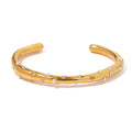 DUYIZHAO New Tarnish Free Stainless Steel 18K Gold Plated Pearl Zircon Bangles Women Fashion Jewelry Adjustable Size for Gift