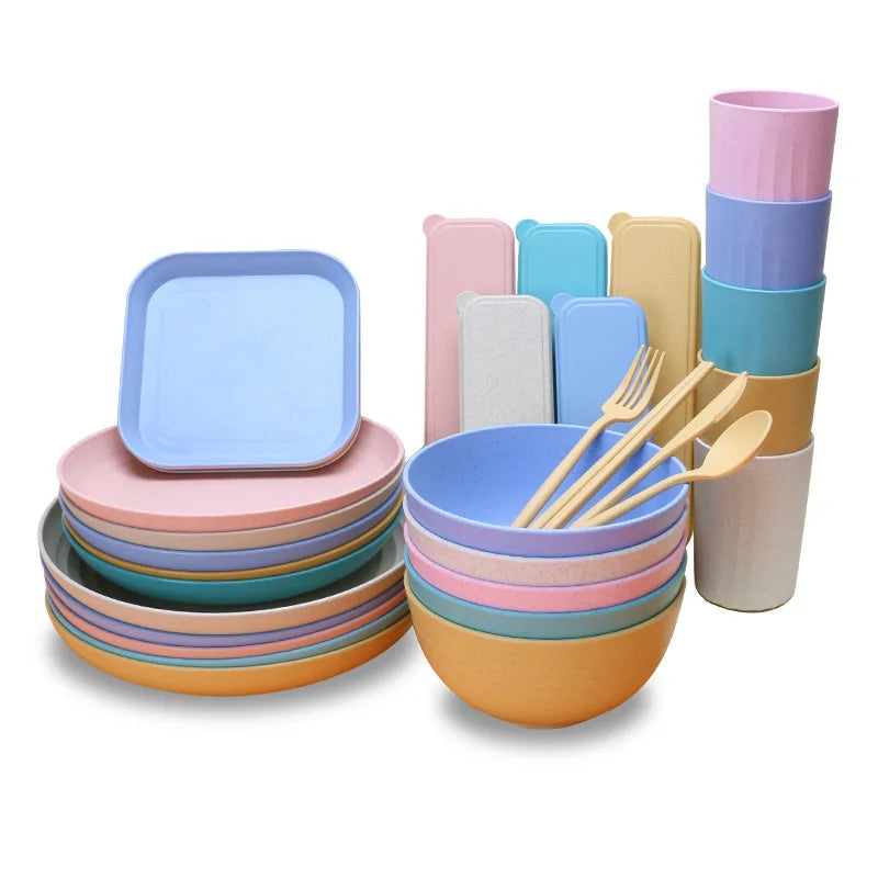 Unbreakable Sturdy Microwave and Dishwasher Safe Wheat Straw 45Piece Dinnerware Set
