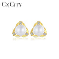 LUOTEEMI Korean Gold Plated Silver Stud Tiny 925 Dainty Earing Elegant Pearl New Lady Fancy Earring