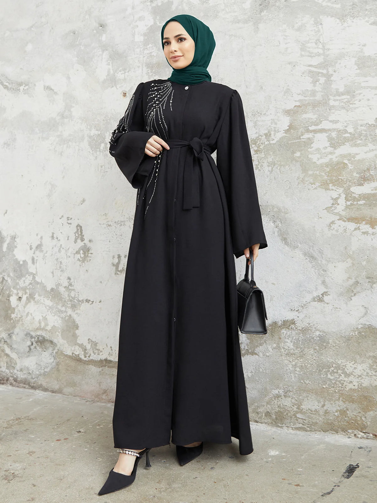New Arrival Middle East Two Piece Plus Size Seamless Muslim Dubai Casual Dress Abaya Prayer Clothing Elegant Rhinestones Open MegaBDM